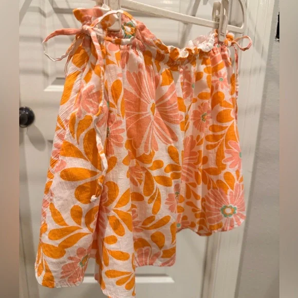 Aerie Floral Pink Orange and White Skirt with Liner Side Ties size M - Picture 3 of 6